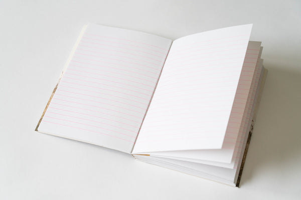 Inside pages of notebook, showing lined pages