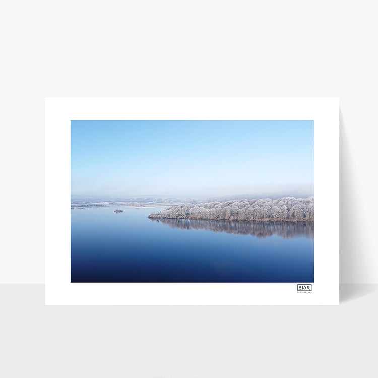 Ballyalla Lake winter drone photography print on premium paper, Co Clare, Ireland