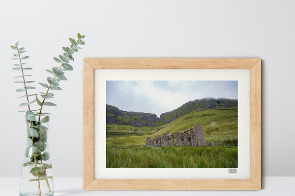Gleniff Horseshoe with Miners School Ruins landscape photo print – natural frame. 