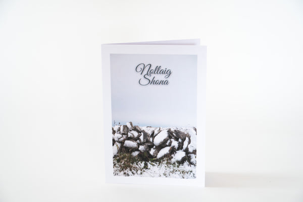 Front of Snowy Burren Christmas card featuring an original Irish landscape photograph by SIAR Photography